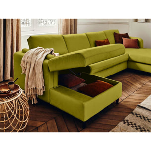 Brooke - canapé panoramique en U - 7 places - convertible avec coffre - en velours - Vert Olive