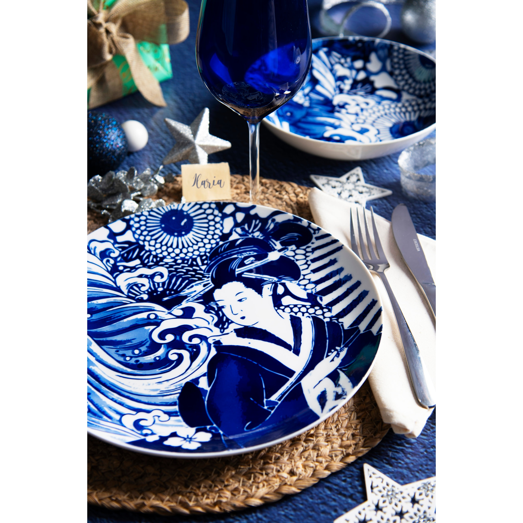 Service 18 Assiettes Excelsa – Kon, Porcelaine Bleue