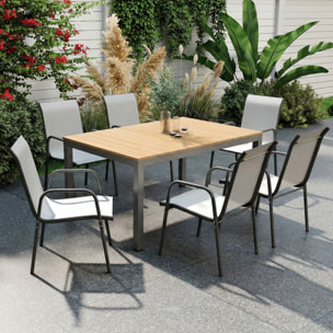 Juego de 6 Sillas de Jardín Exterior Apilables, Sillas Terraza Exterior con Reposabrazos, Asiento y Respaldo de Malla Transpirable, Estructura Metálica Resistente, 51x69x87 cm, Gris Claro