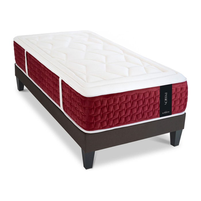 Ensemble Matelas Passion mémoire de forme - 32 cm mémoire de formeavec Sommier Tissus Gris - 1 place