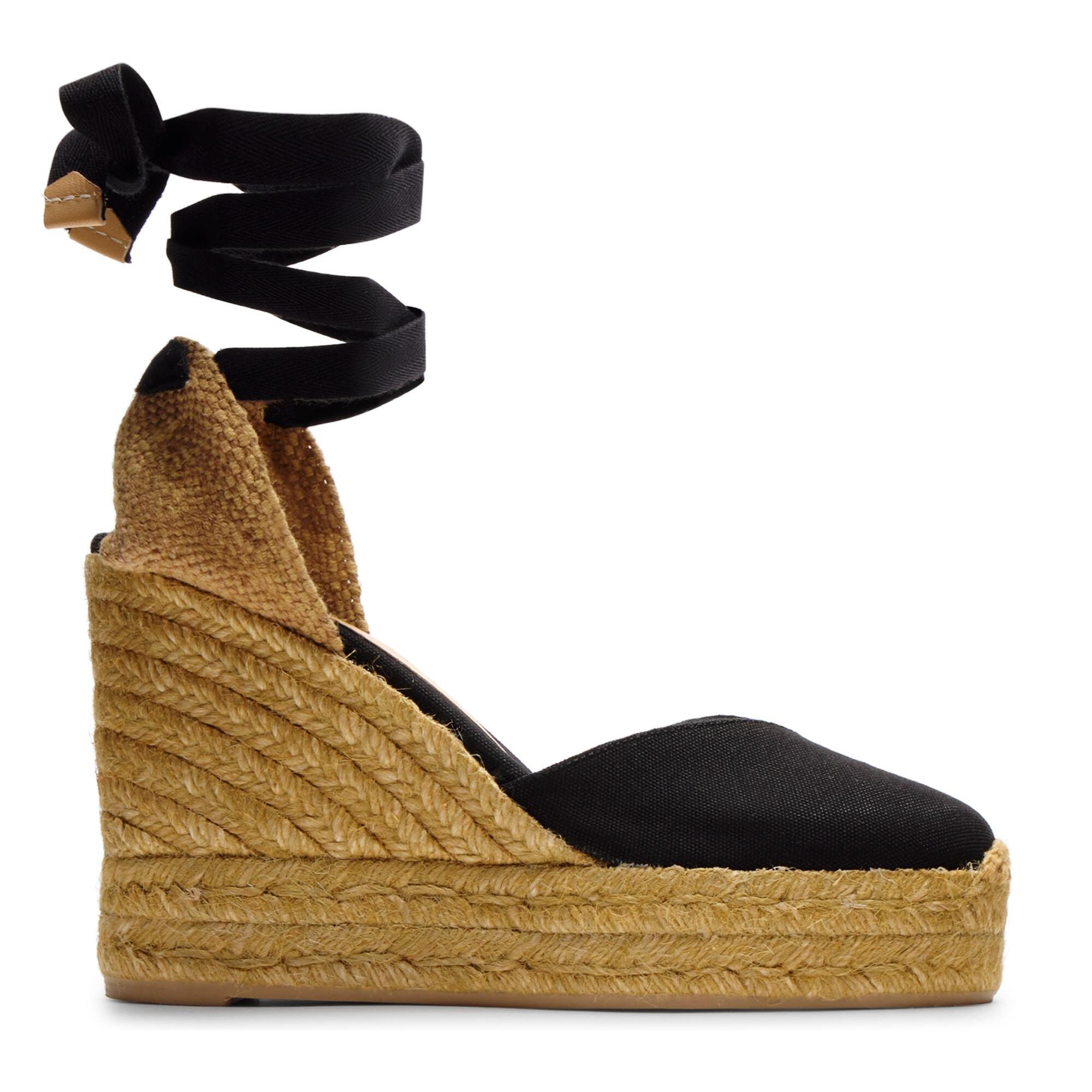 Alpargatas de cuña de mujer Chiara en algodón orgánico, cierre mediante lazada y doble plataforma