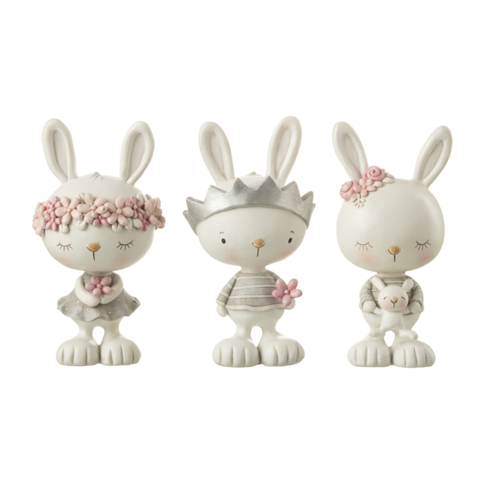 J-Line Figurines de lapins Teddy - polyrésine - mix - 3 pcs