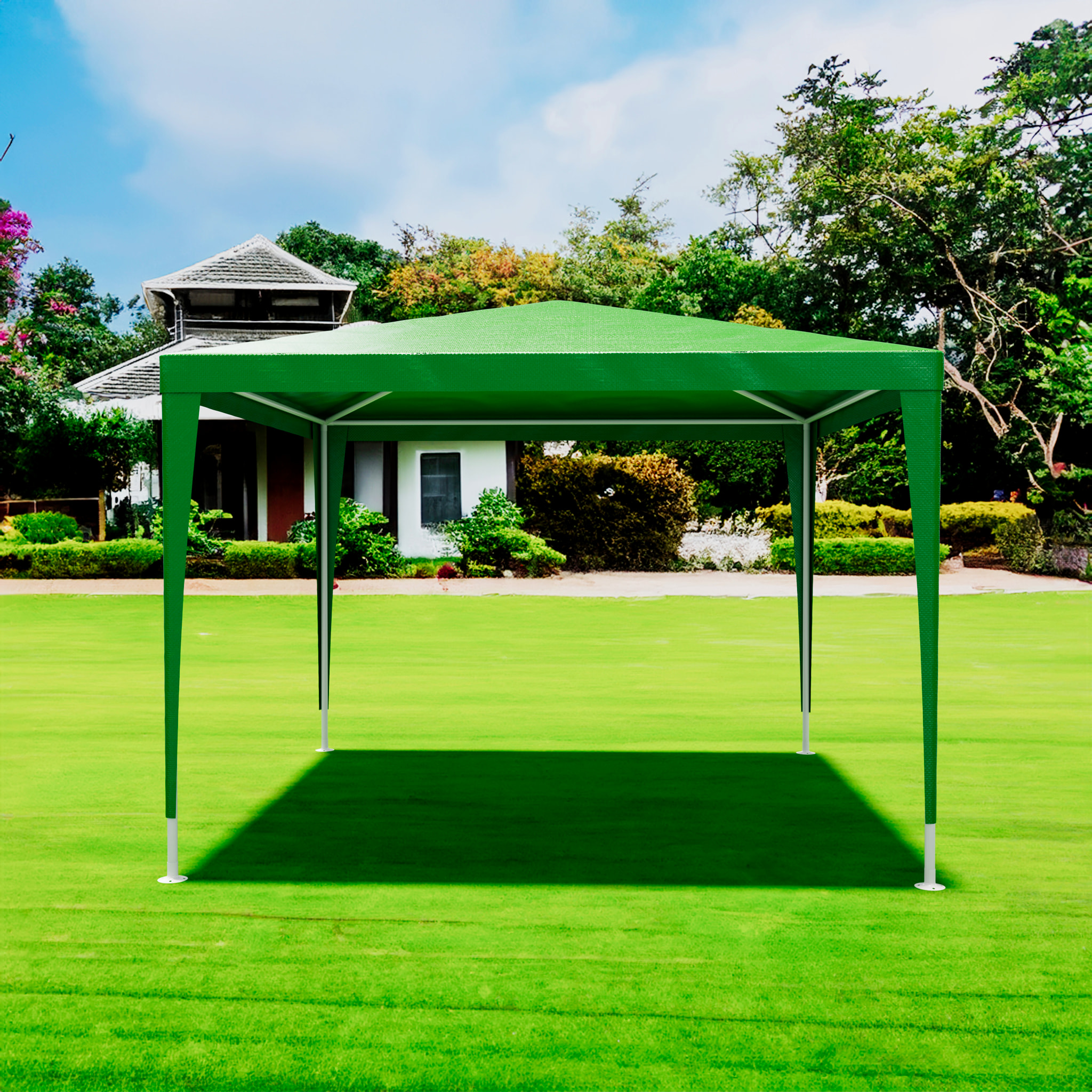 Gazebo 3x3 M Struttura Acciaio Copertura PE 110 gr/m² Impermeabile Idrorepellente Resistente Raggi UV Tenda Picnic Campeggio Esterno Giardino Verde