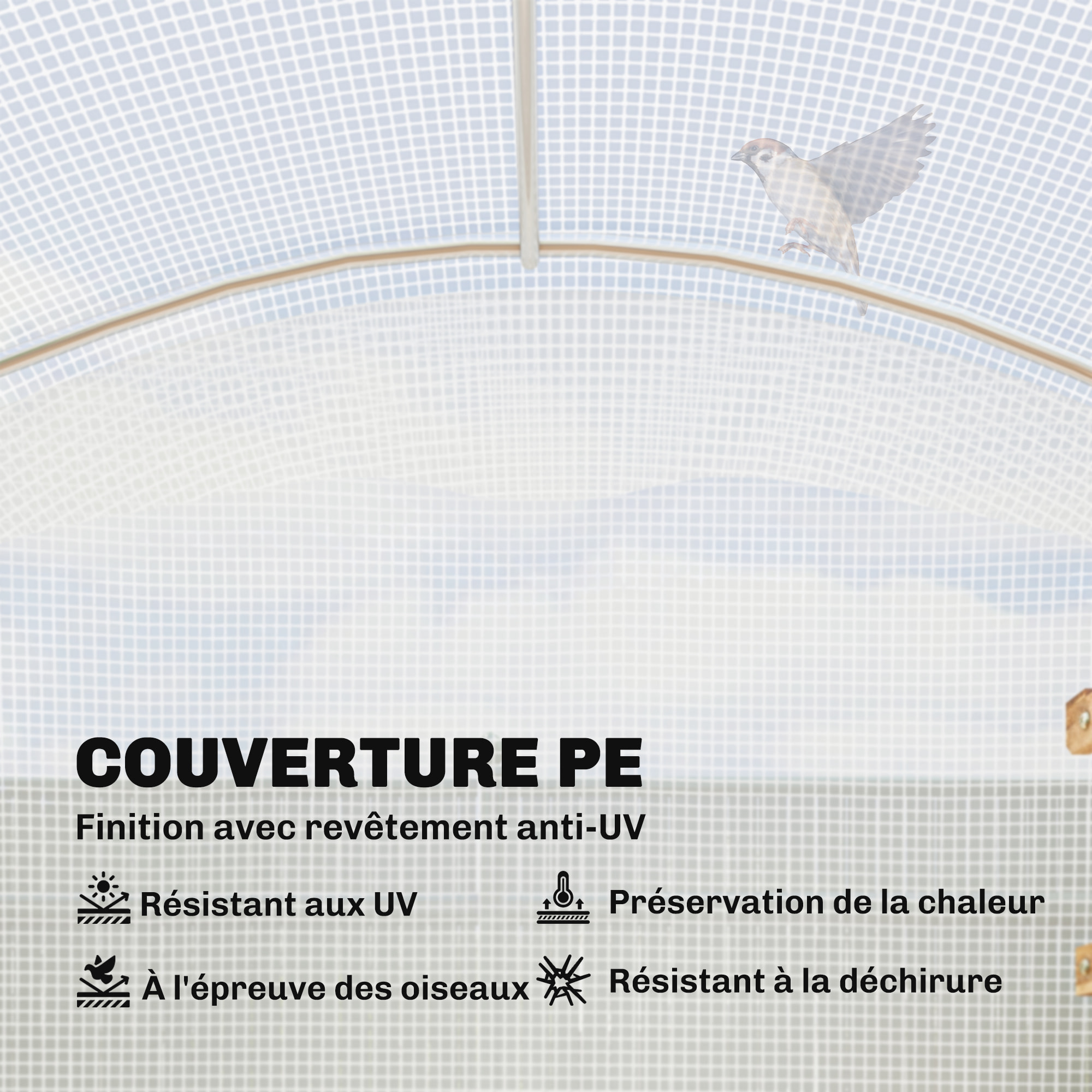 Serre tunnel de jardin 6 m² porte bâche PE haute densité 220g/m² blanc