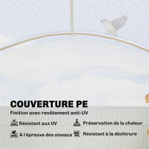 Serre tunnel de jardin 6 m² porte bâche PE haute densité 220g/m² blanc