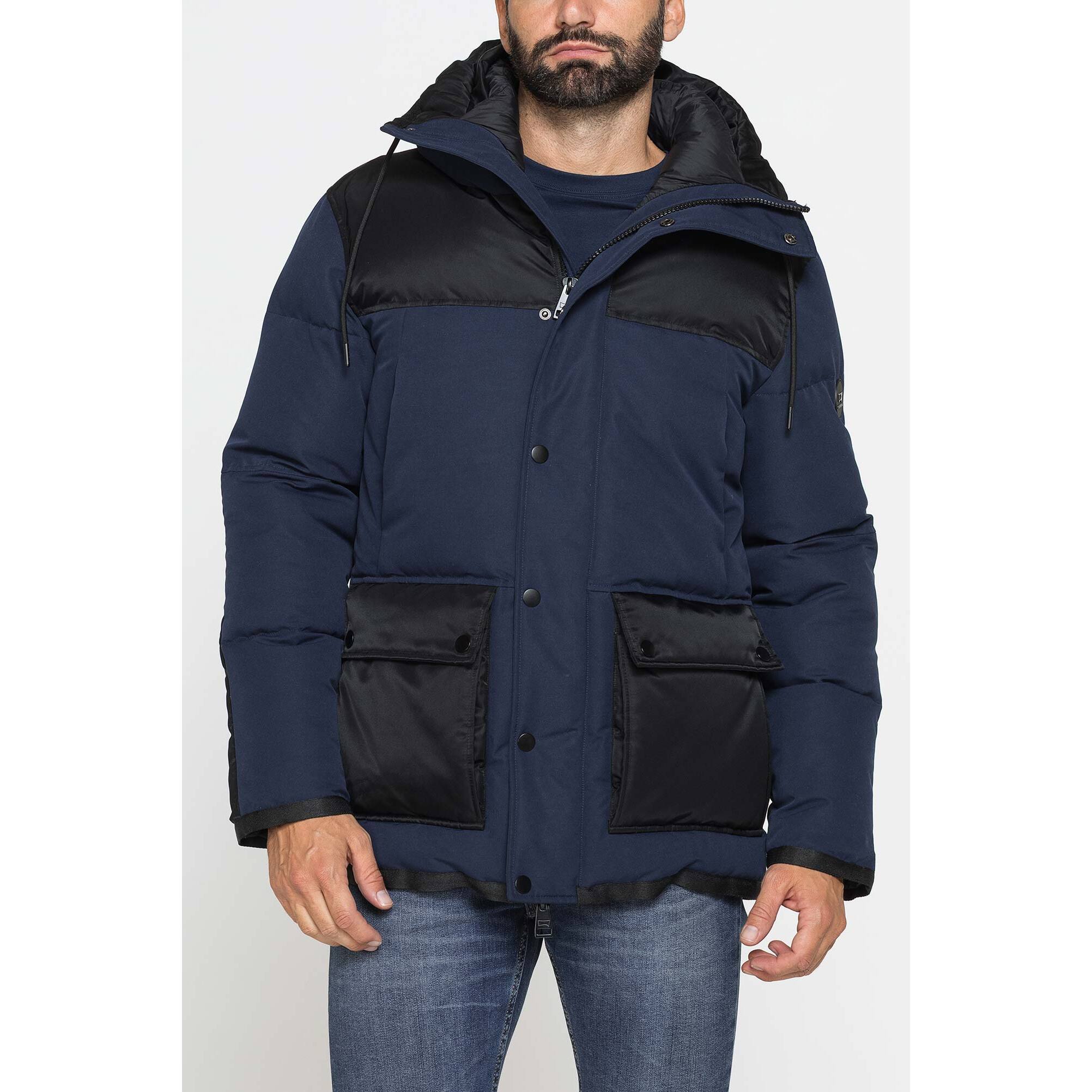 GIACCONE IMBOTTITO CON CAPPUCCIO COLOR BLOCK