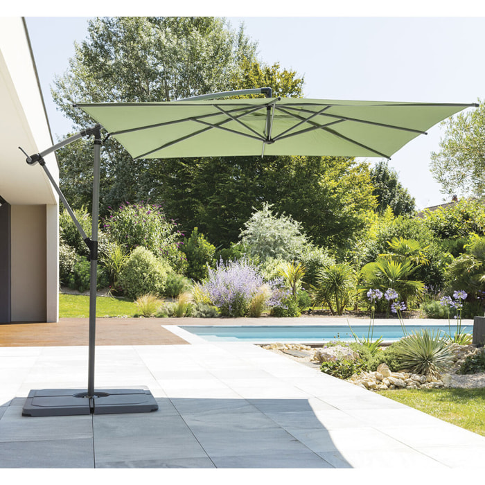 Parasol déporté carré "Manoa" vert olive D2,5x2,5m en acier