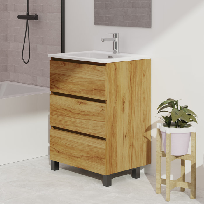 Conjunto de baño Wink | 60 cm Teka | Tres cajones | Lavabo encastrado | No incluye espejo | Mueble montado | Alday