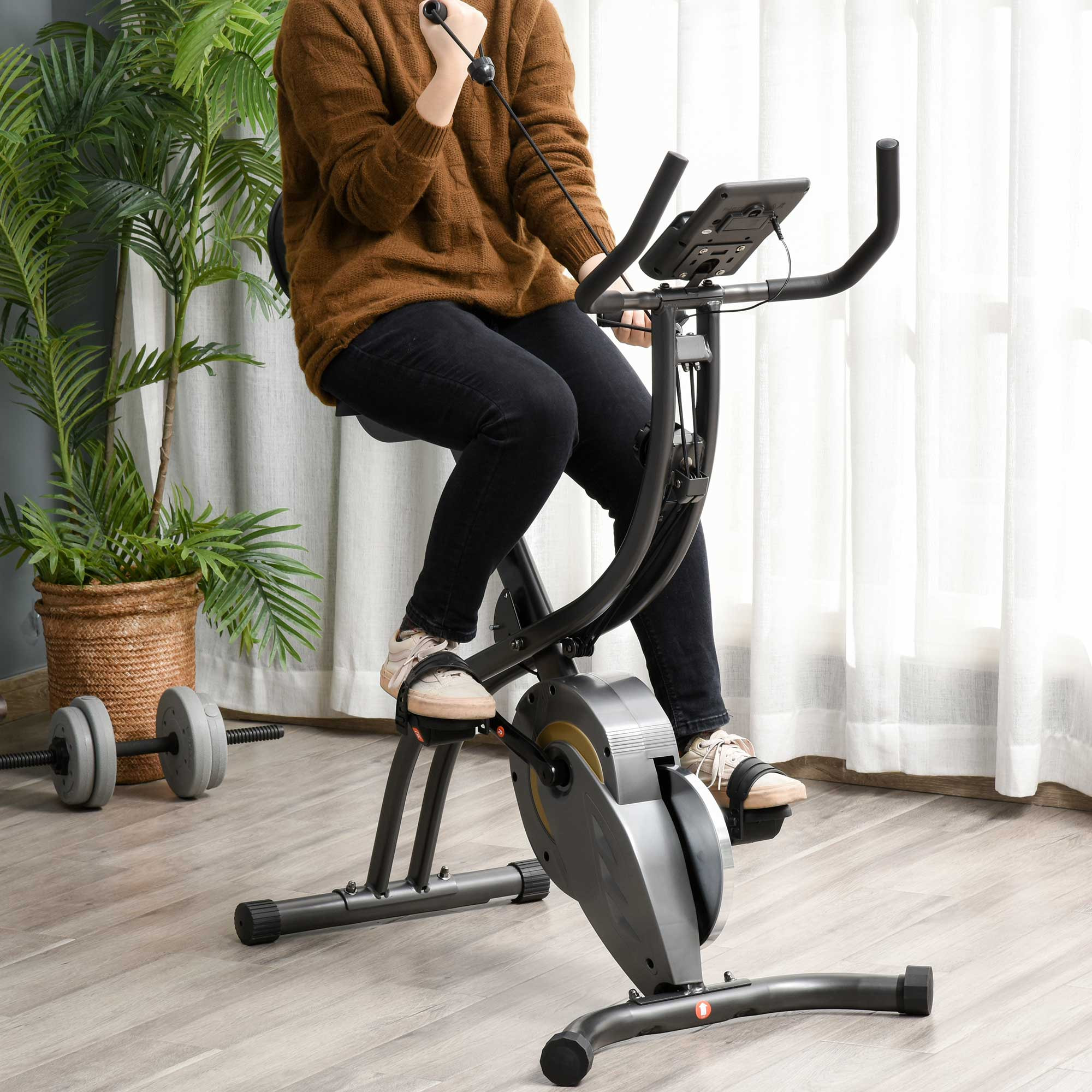 Vélo d'appartement cardio Fitness pliable bandes résistance acier gris noir