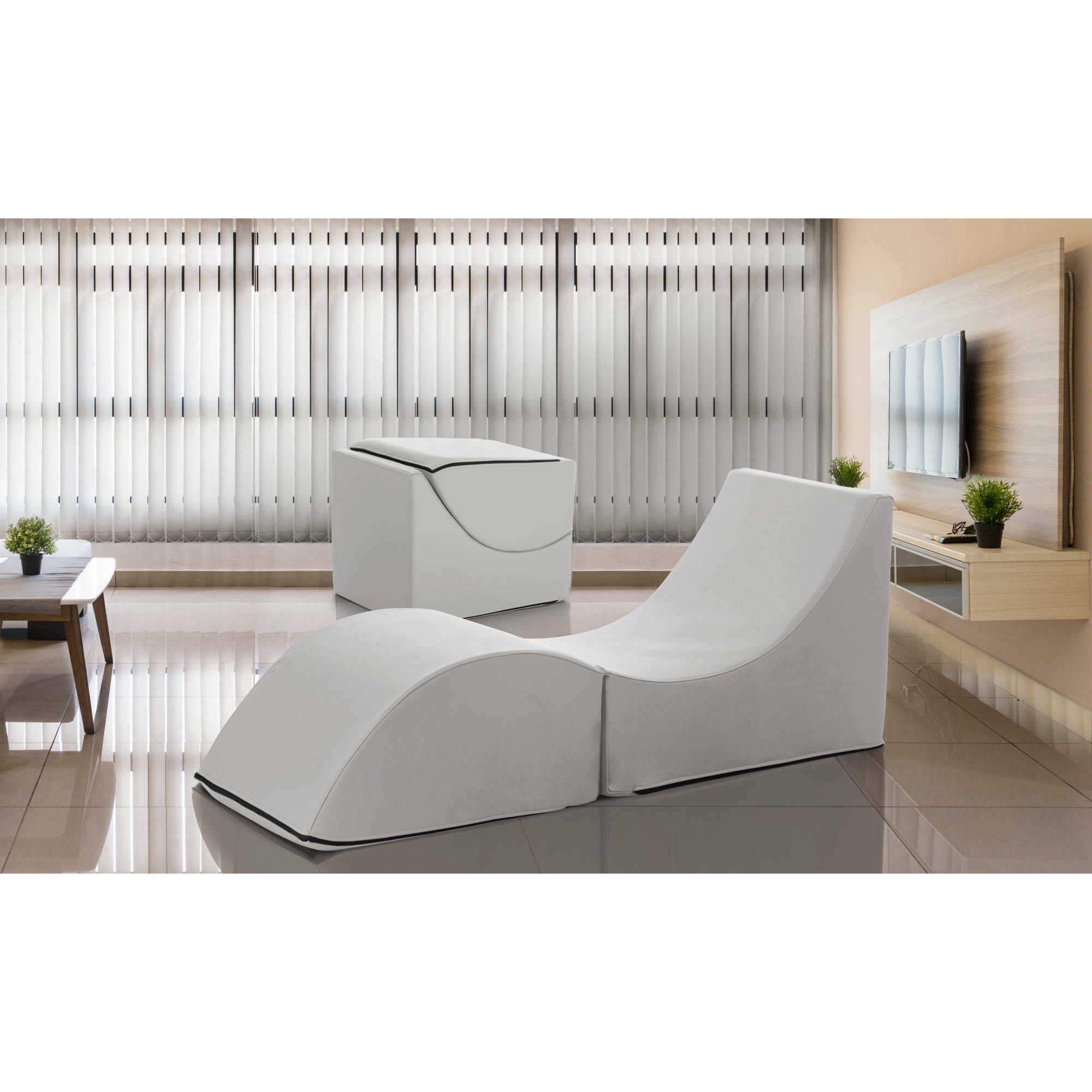 Letto pieghevole Arbil, Pouf trasformabile in letto singolo, Chaise longue in ecopelle, 100% Made in Italy, 130x50h50 cm, Bianco