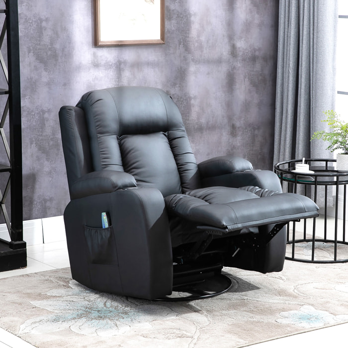 Fauteuil de massage et relaxation électrique chauffant inclinable manuellement repose-pied télécommande noir