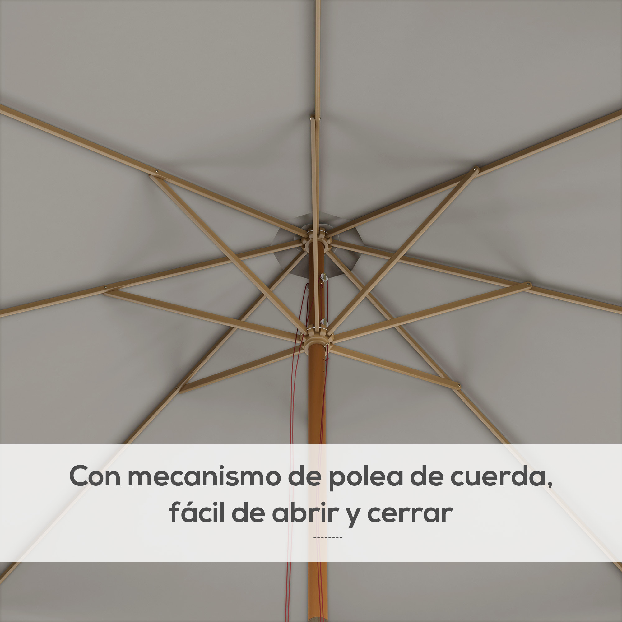 Sombrilla Terraza Exterior Ø325 cm Sombrilla de Jardín con Sistema de Polea Techo Ventilado 8 Varillas de Bambú y Poste de Madera Parasol para Patio Terraza Gris
