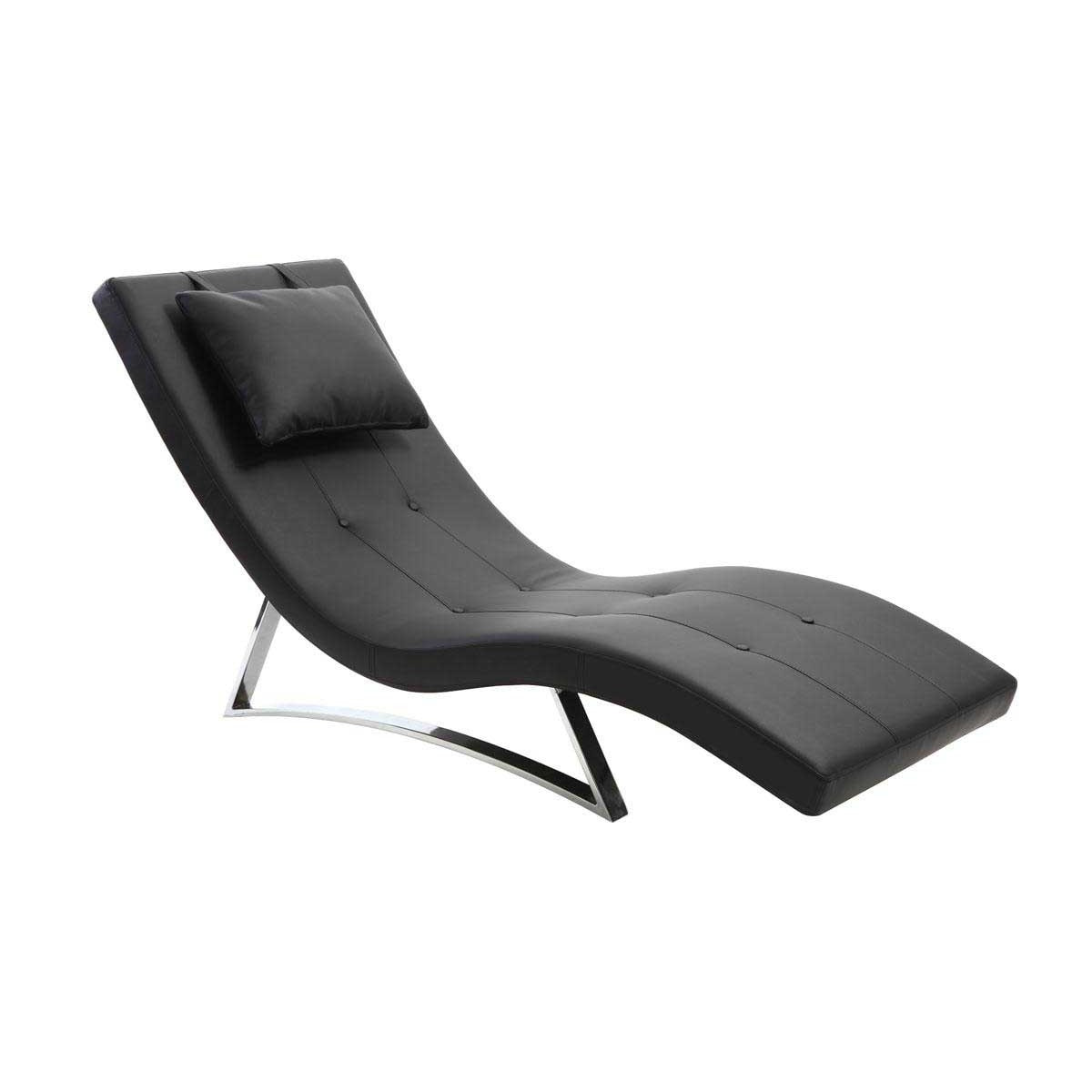 Chaise longue design noir et acier chromé BARTY