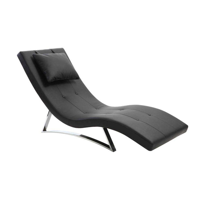 Chaise longue design noir et acier chromé BARTY