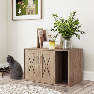 Mueble Arenero para Gatos 3 en 1 Nido Mesa Auxiliar Caja de Arena para Gatos con Puertas Estera para Rascar y Compartimento para Salón Dormitorio 80x48x50,5 cm Marrón