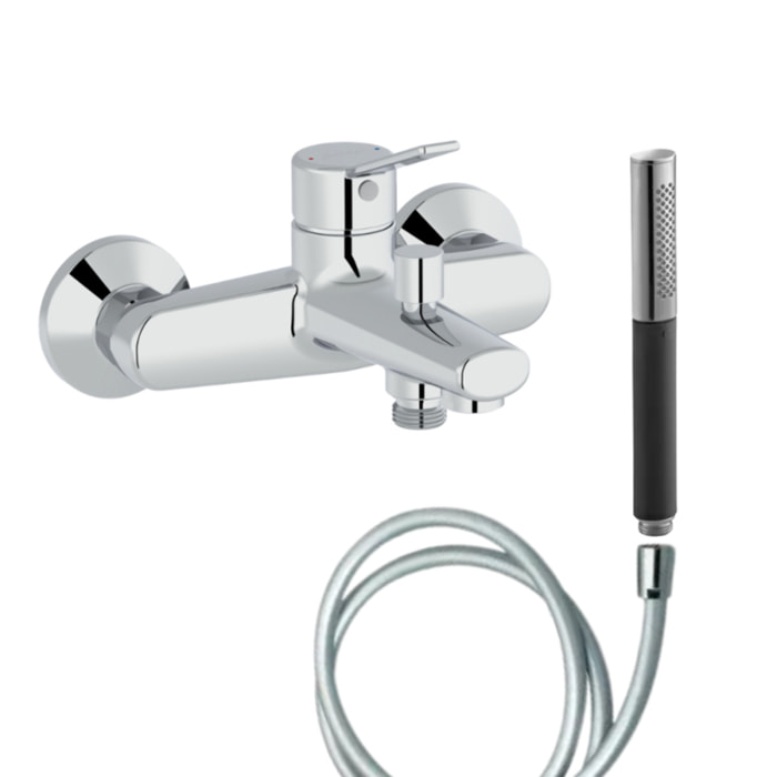Mitigeur baignoire Eo + pommeau de douche Shift Ellipse + flexible de douche lisse