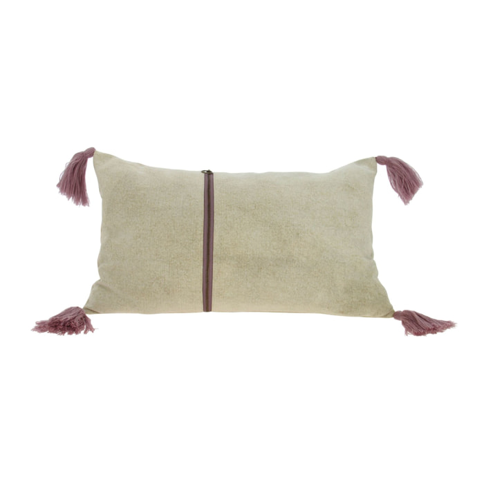 Coussin en coton beige avec pompons rose 30x50cm AGRA