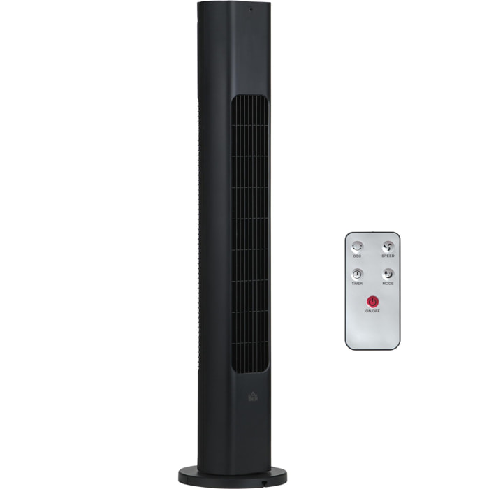 Ventilador de Torre con Mando a Distancia Oscilación de 75° Temporizador 3 Velocidades 3 Modos Silencioso para Hogar Dormitorio Oficina Ø18x78,5 cm Negro