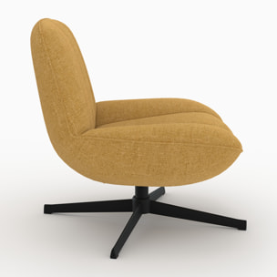 Fauteuil pivotant en tissu effet velours jaune moutarde - Elvis