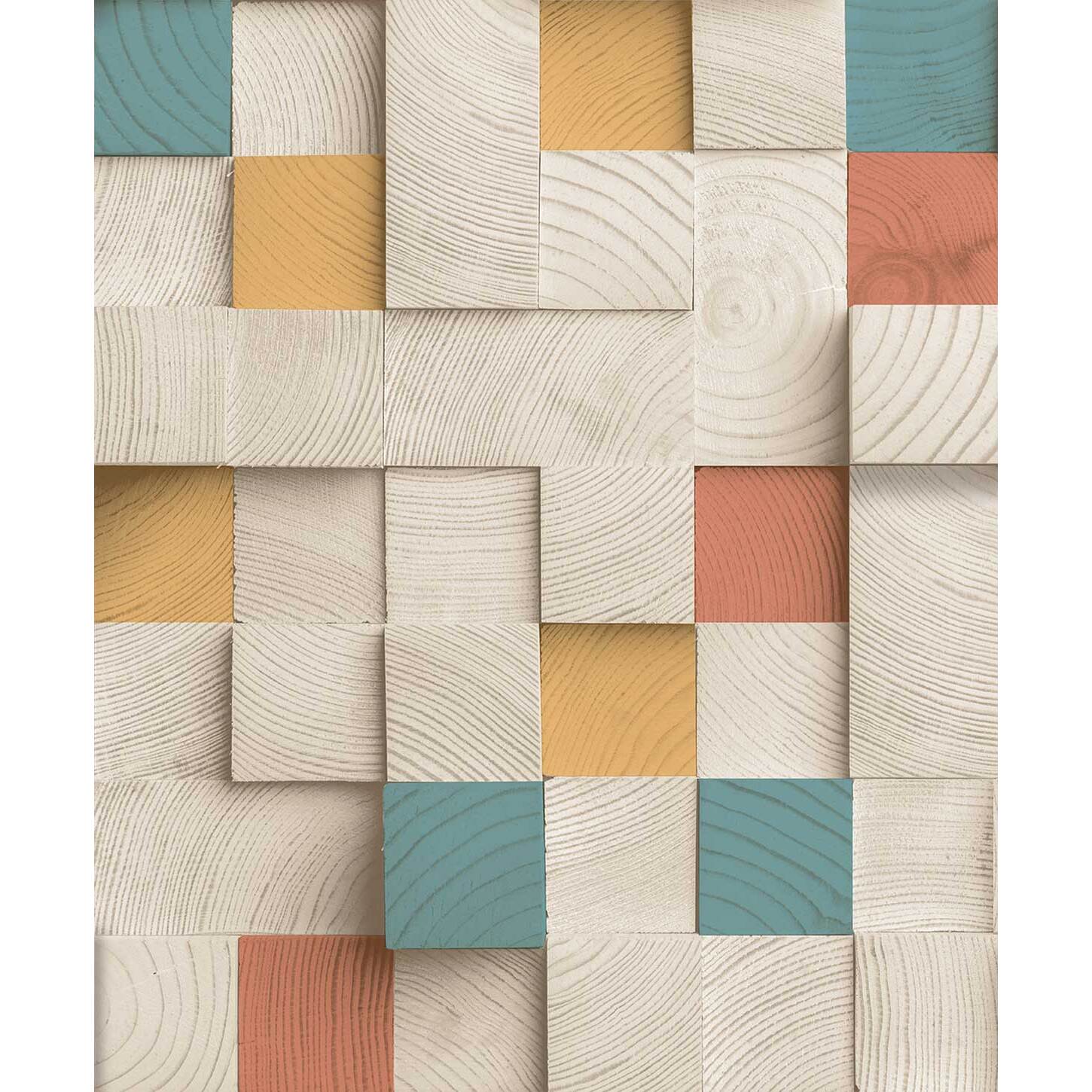 Papier peint cubes bois colorés design moderne