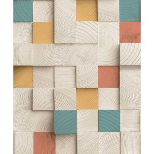 Papier peint cubes bois colorés design moderne