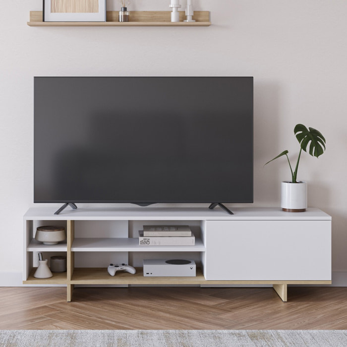 Meuble Tv 1 porte et décor chêne - ALICIA