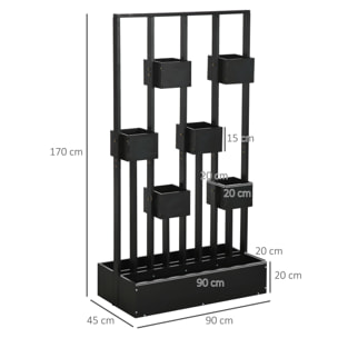 Jardinière surélevée avec treillis - dim. 90L x 45l x 170H cm - bois de sapin noir