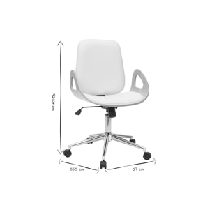 Chaise de bureau à roulettes design blanc, bois clair et acier chromé GLORY