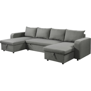 Canapé d'angle panoramique convertible en tissu "Victor" - 4 places - Gris