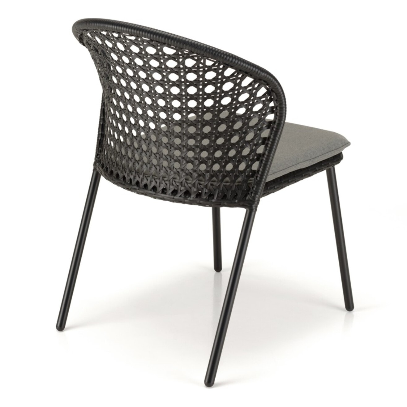MALO - Lot de 2 chaises rotin synthétique noir dossier arrondi ajouré