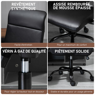 Vinsetto Fauteuil de bureau manager ergonomique pivotant 360° hauteur assise réglable revêtement synthétique PU noir