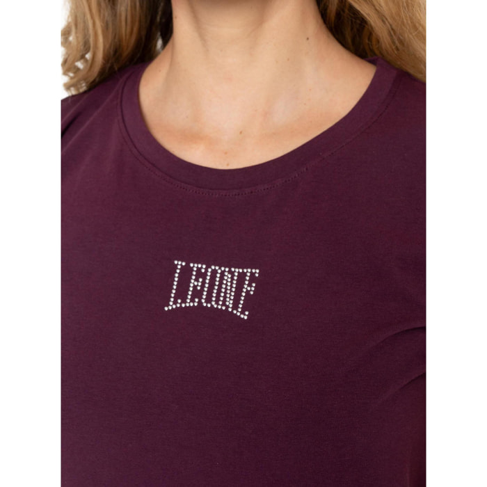 T-shirt donna a manica corta con logo strass Leone 1947 Never Without
