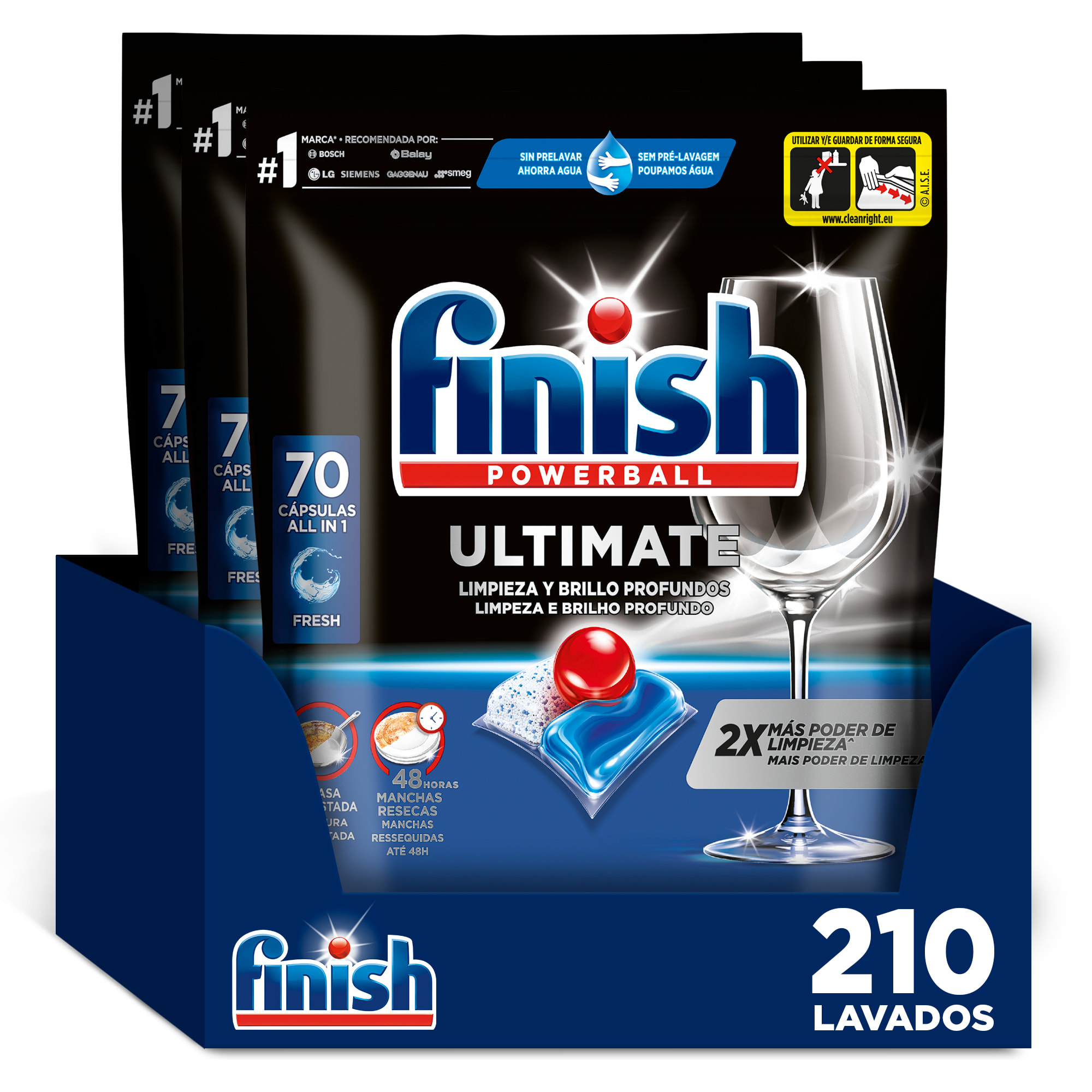 Finish Powerball Ultimate x210 Pastillas Lavavajillas, Limpieza y Brillo Profundos (Formato 3x 70 Pastillas)