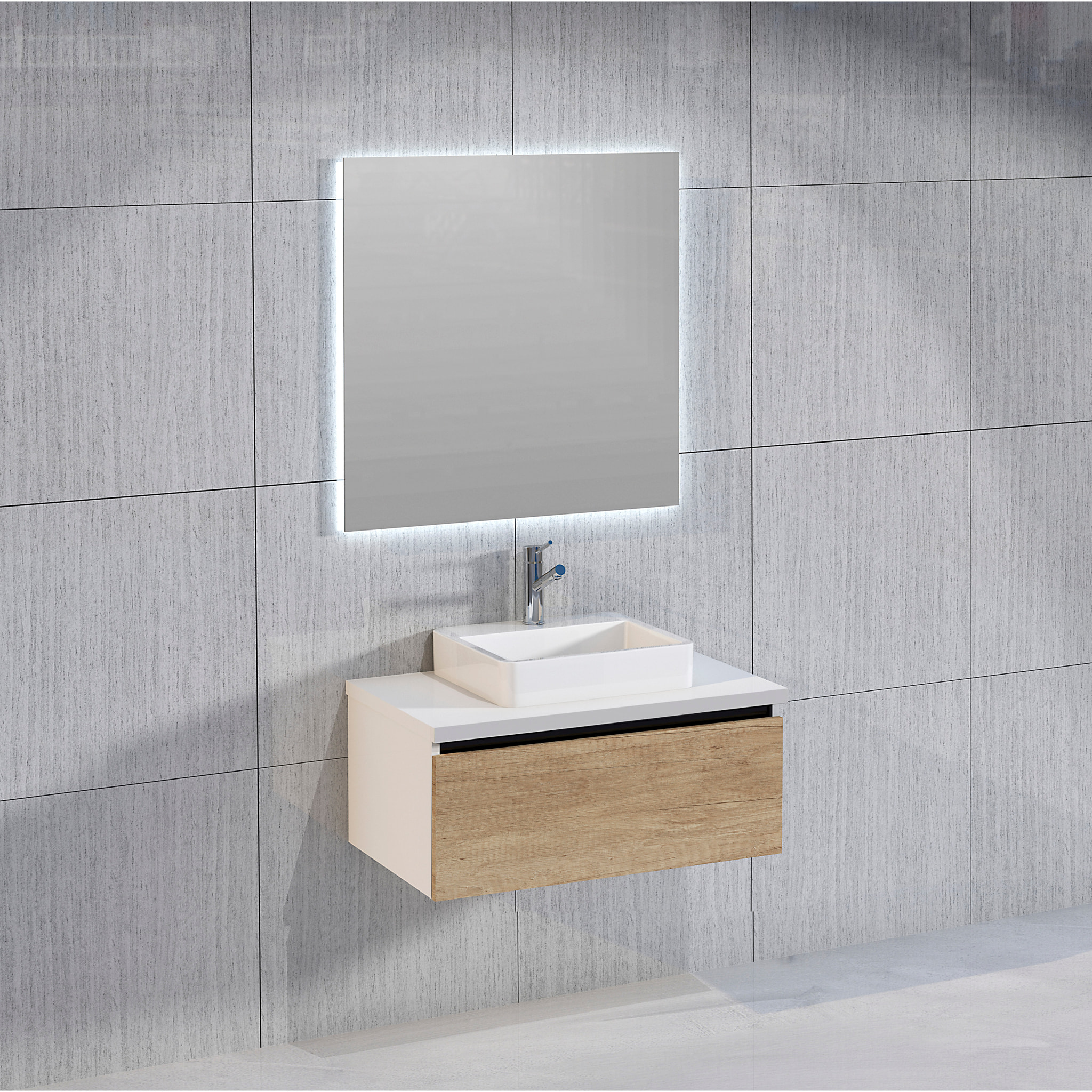 Miroir de salle de bain lumiére led périmetral Alday, 80x80cm