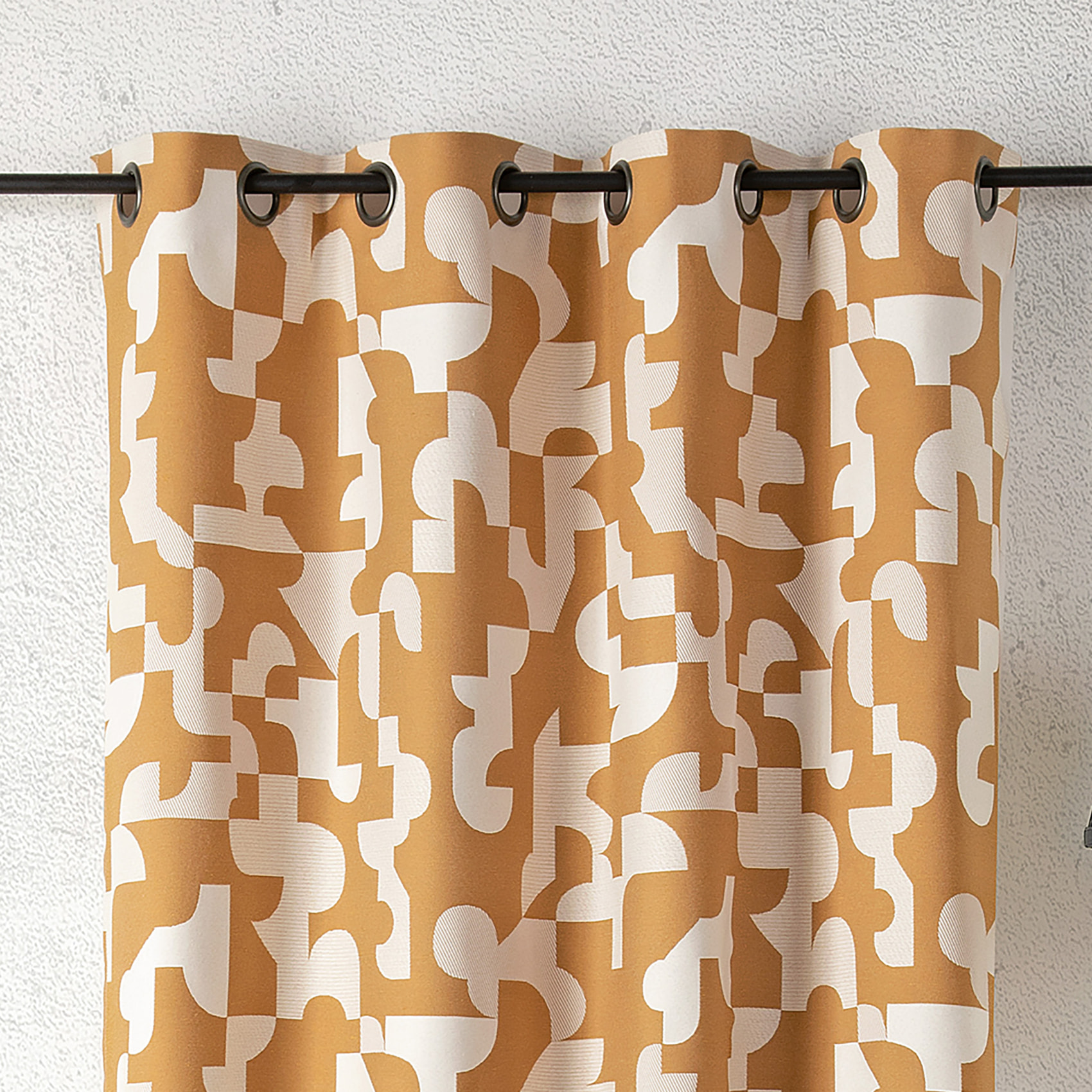 Rideau jacquard géométrique texturé rétro - Jaune moutarde