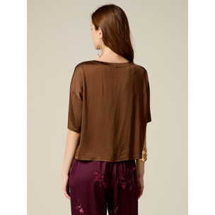 Oltre - Blusa boxy in raso di viscosa - Marrone