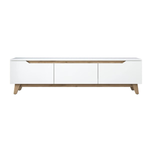 Mobile porta TV Dguidoli, Credenza da soggiorno, Armadio basso per TV, Base parete attrezzata, 180x35h49 cm, Bianco e Noce