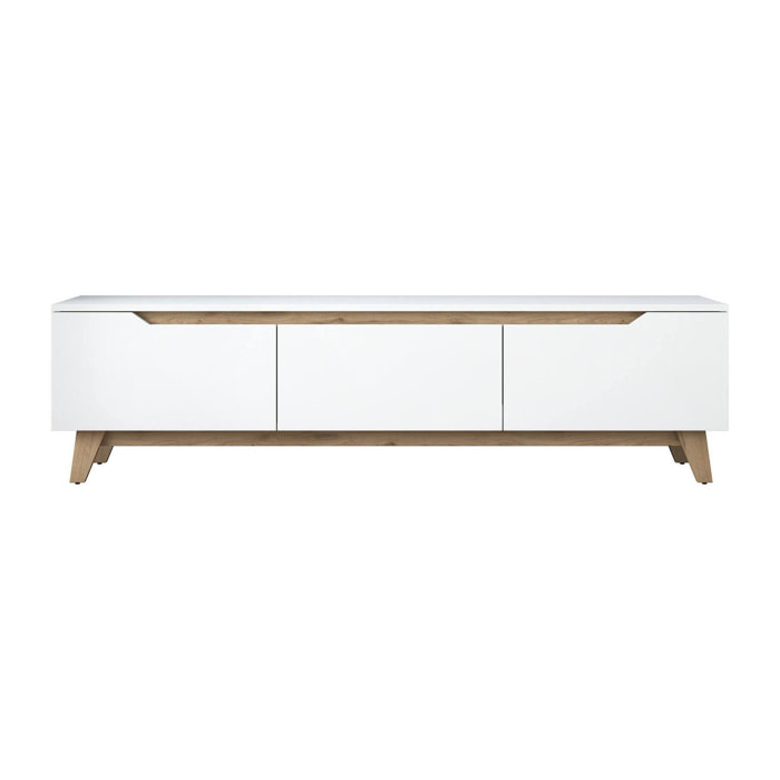 Mobile porta TV Dguidoli, Credenza da soggiorno, Armadio basso per TV, Base parete attrezzata, 180x35h49 cm, Bianco e Noce