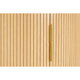 Table basse ronde finition bois clair chêne 2 portes coulissantes D80 cm EPIC