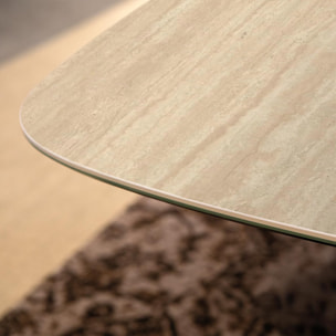 TAVOLO FISSO PRISMA TRAVERTINO - GRIGIO CARBONE, BOTTE BORDO INCLINATO, GRES TRAVERTINO BEIGE