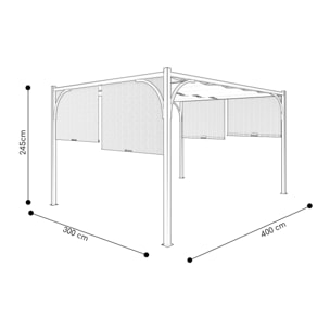 Gazebo Pergola 3x4 M Pergolato Tetto Scorrevole Telo Bianco Impermeabile Retrattile Richiudibile Struttura Bianca Acciaio Giardino Terrazzo Piscina