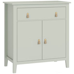 Buffet 2 portes étagère tiroir poignées lanières aspect cuir dim. 80 x 40 x 90 cm vert d'eau