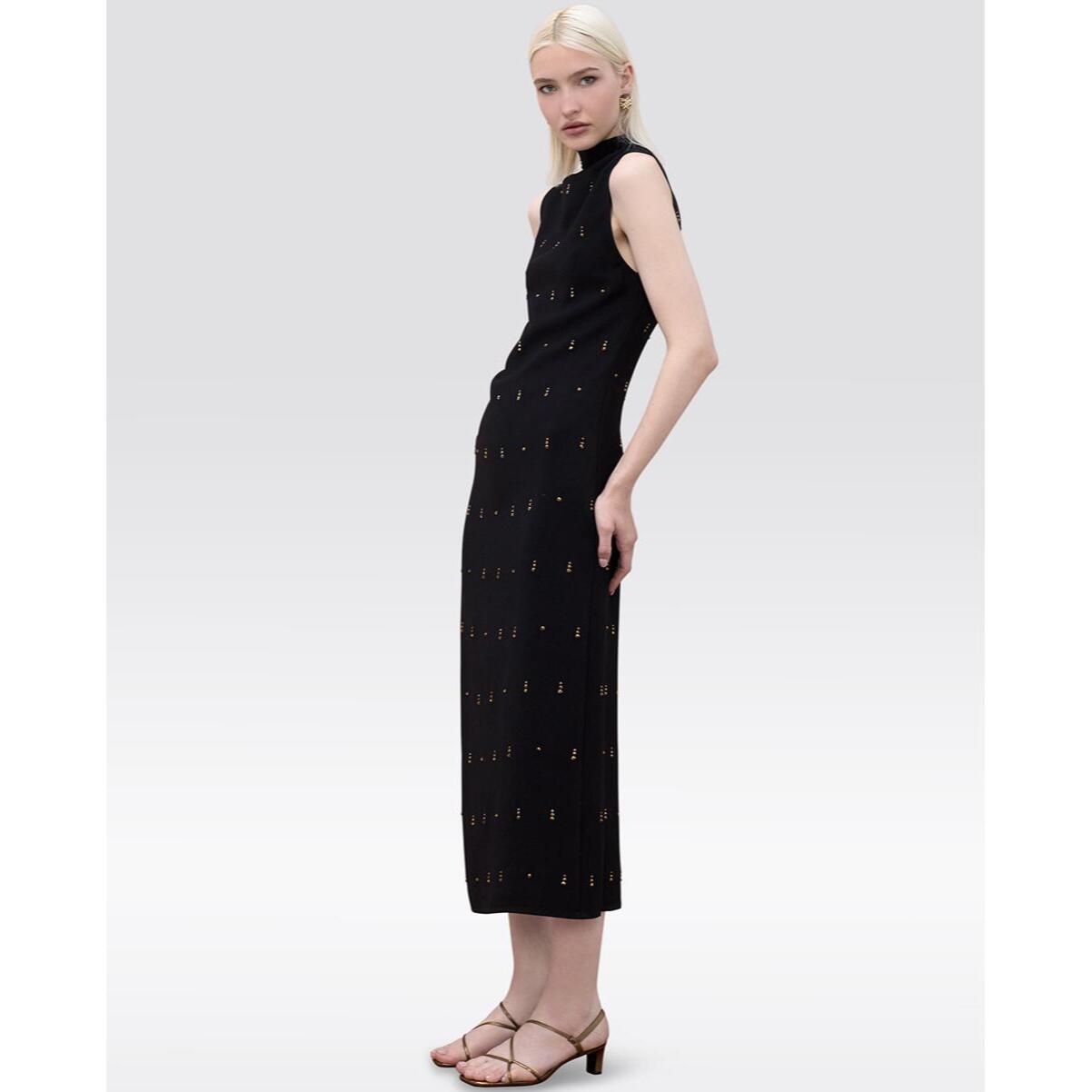 Abito midi senza maniche con applicazione di pietre