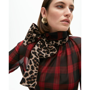 Camicia con Fiocco Stampa Animalier e Tartan