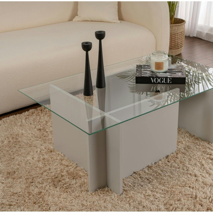 Table basse verre déstructurée - gris clair, H. 40 cm SALTA