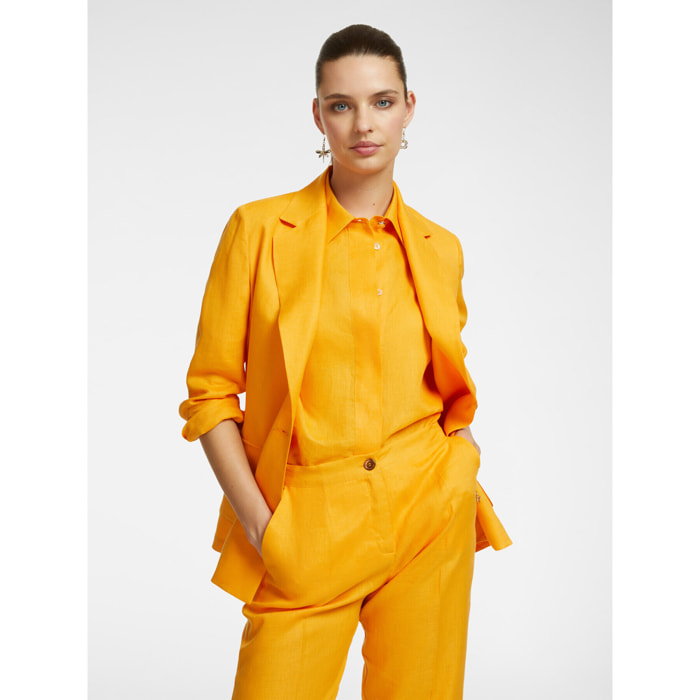 Elena Mirò - Americana de lino con bolsillos - Amarillo