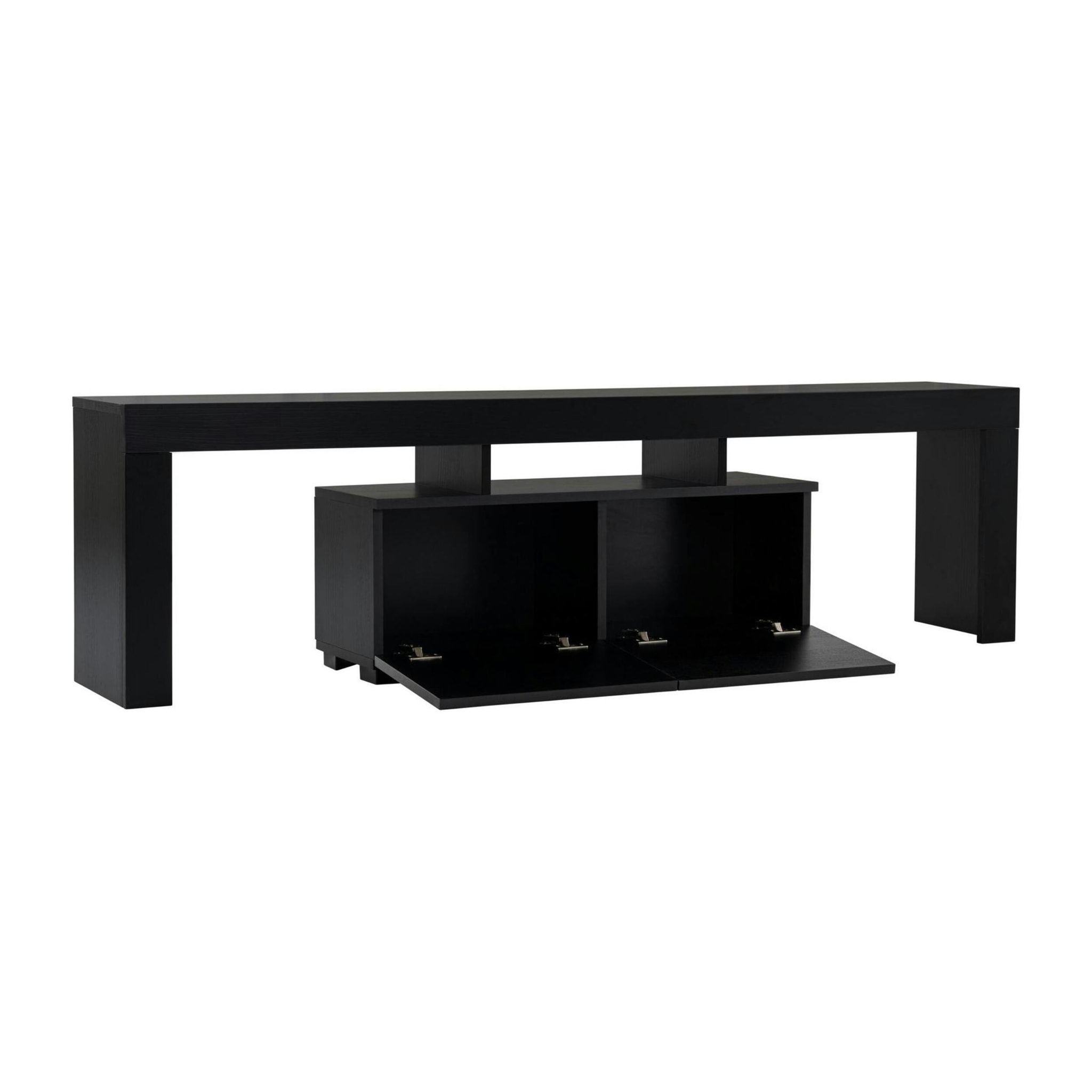 Banc TV moderne noir avec rangement - effet bois MARFA