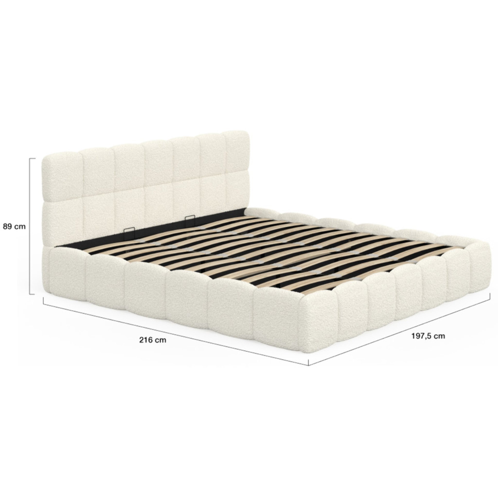 Lit coffre Bubble 180x200cm bouclette blanche