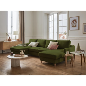 Will - canapé panoramique en U - 7 places - convertible avec coffre - en tissu - Vert Olive