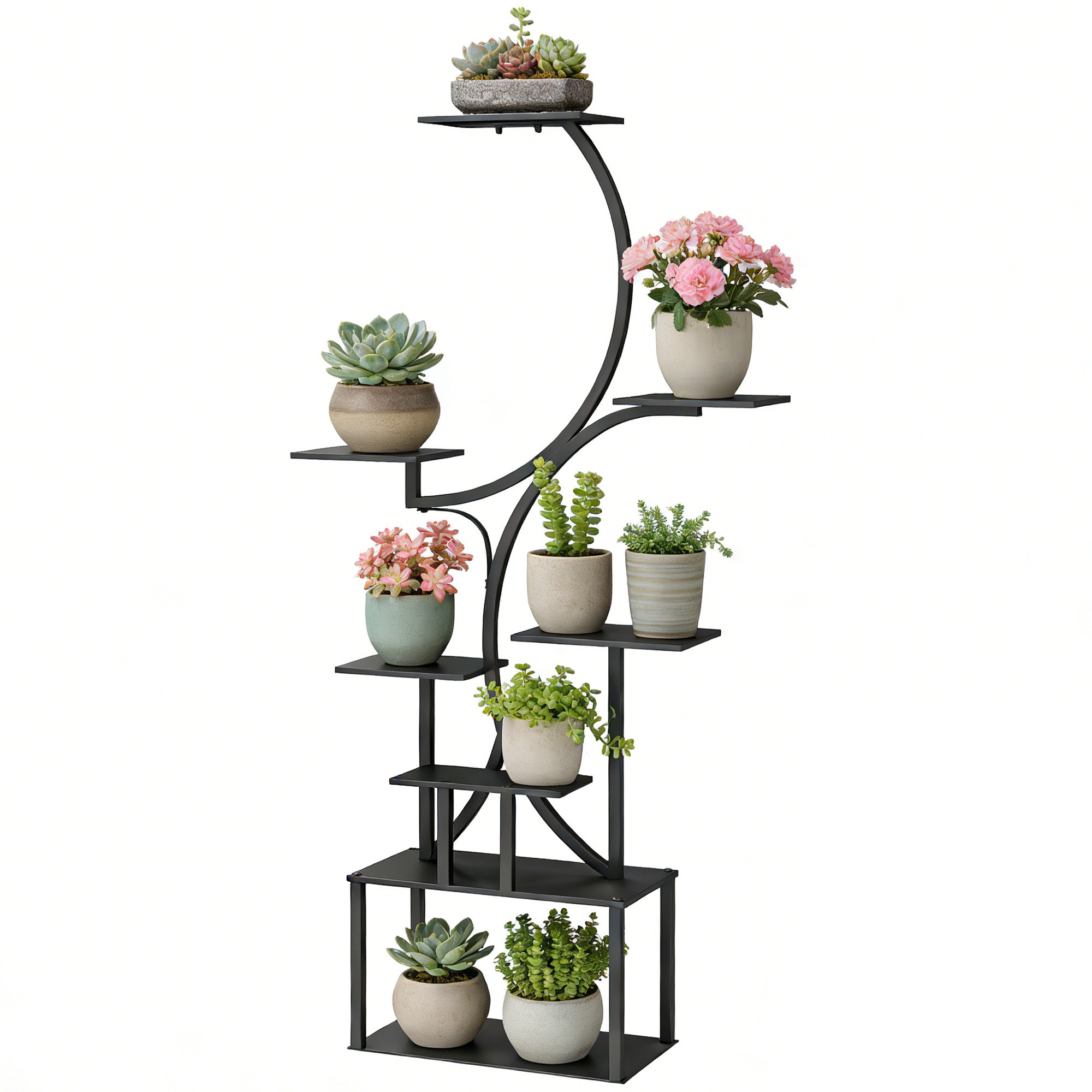 Étagère à fleurs en métal à 8 niveaux noir